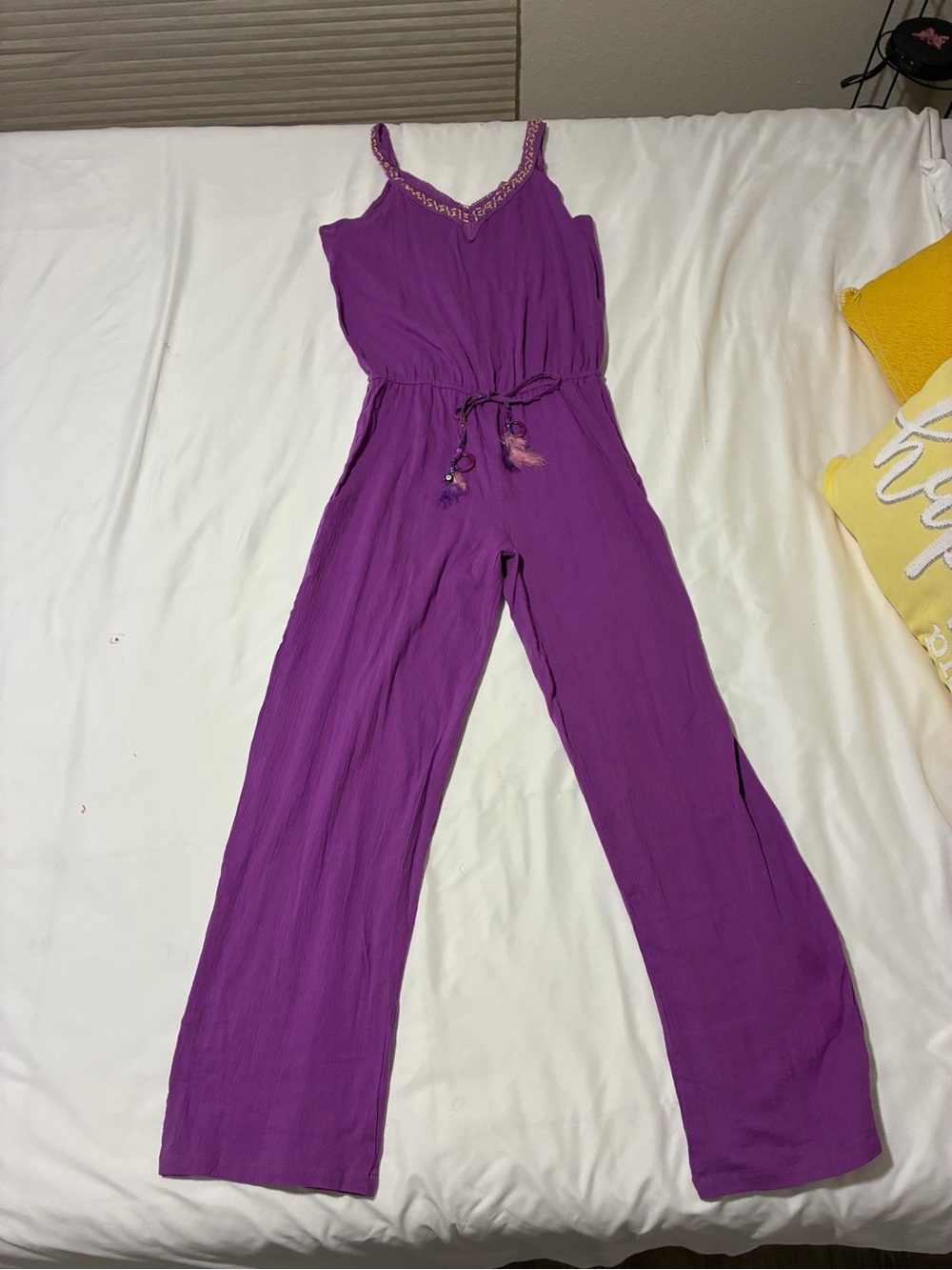 Boho Purple Lace-Trim One piece Jumpsuit with Bead Detail size M/L